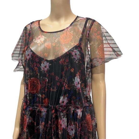 Torrid 2 Knee Dress Plus Size 2X Black Floral Mesh Skater Lace Hollyday Chrismas - Picture 6 of 14